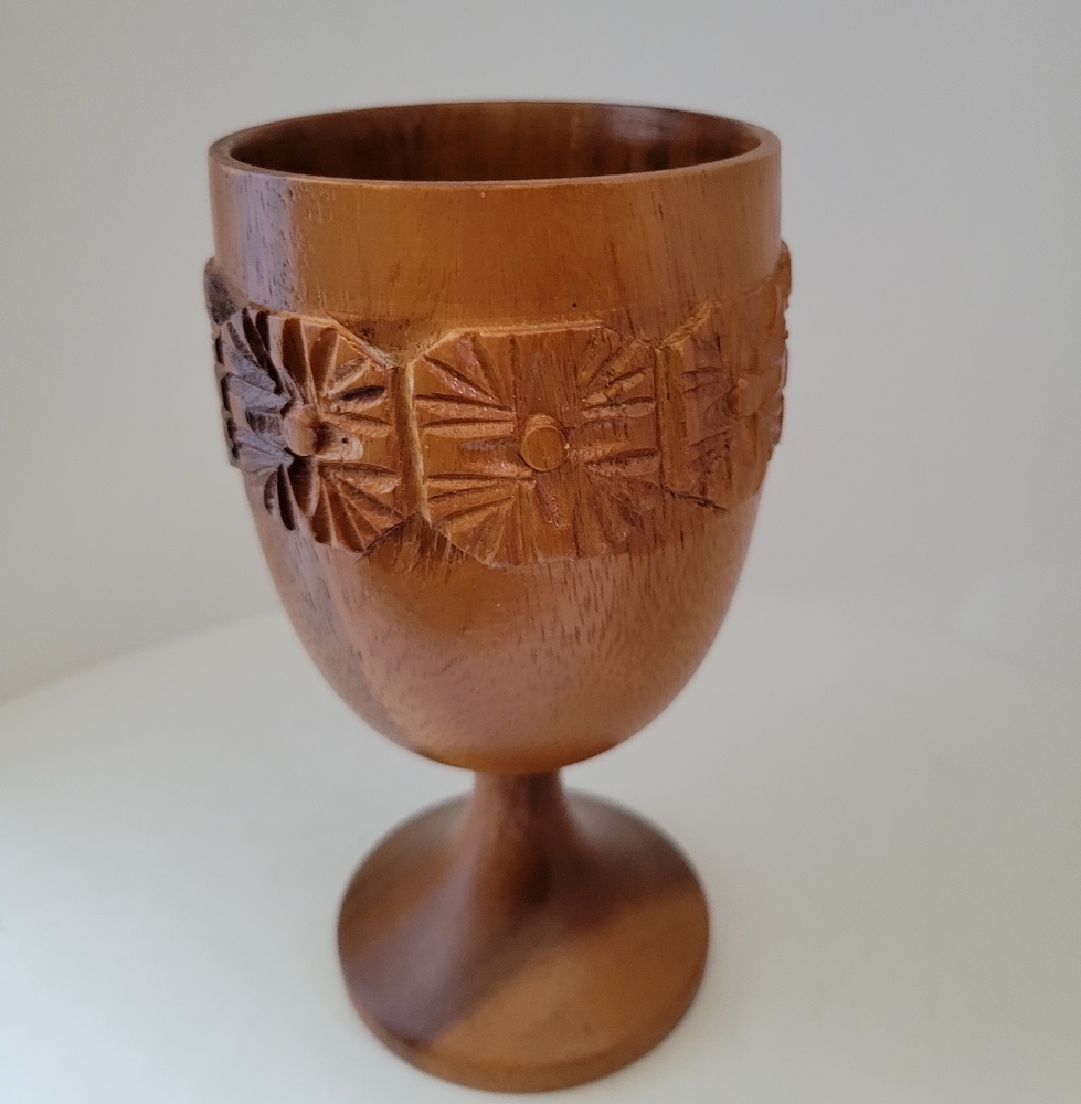 Wood Chalice Goblet TROPICAL Carvings around Cup 